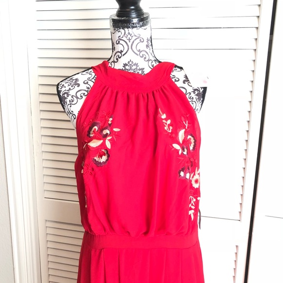 New York & Company Large Red Embroidery Maxi Dress - Picture 2 of 6